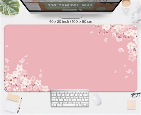 Cherry Blossom Desk Mat Pink Sakura Mousepad Cute Kawaii Aesthetic