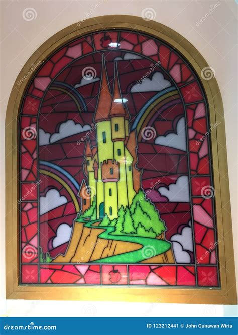 Stained Glass Panel Window Of Disney Castle Editorial Photo Image Of Gold Window 123212441