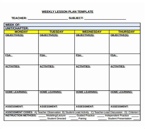 20 5 Day Lesson Plan Template Simple Template Design