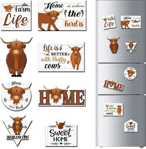 Farmhouse Highland Cow Refrigerator Magnets Thrist 8pcs