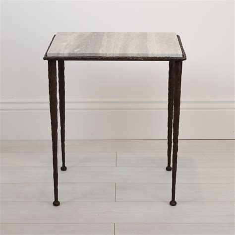 Giacometti Style Textured Wrought Iron Taper Leg Side Table With