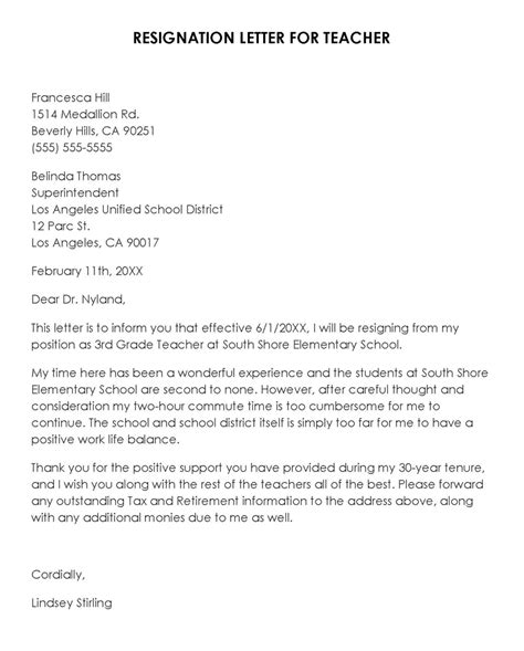 Teacher Resignation Letter To Principal How Write A R