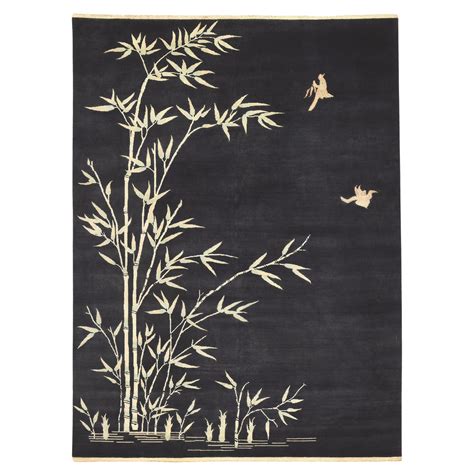 Modern Chinese Art Deco Style Rug With Bamboo Landscape Pictorial For