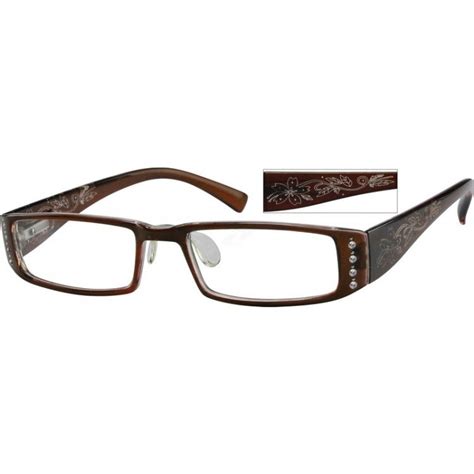 A Light And Lacy Design Highlights The Brown Temples Of This Medium Size Full Rim Plastic Frame