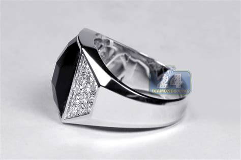 Mens Diamond Black Onyx Rectangle Ring K White Gold Ct