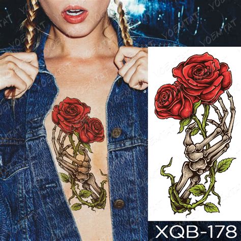 Red Rose Skeleton Hand Temporary Tattoo - OMG Temporary Tattoos