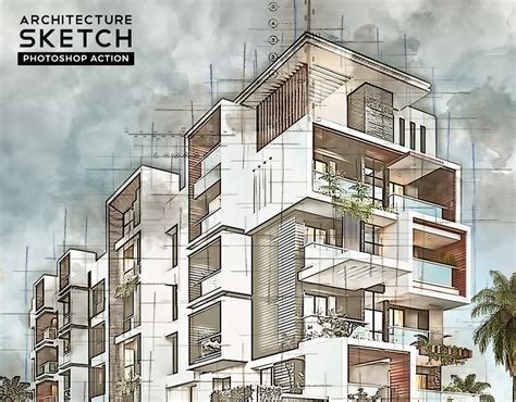 Architecture Sketch Photoshop Action Behance Behance