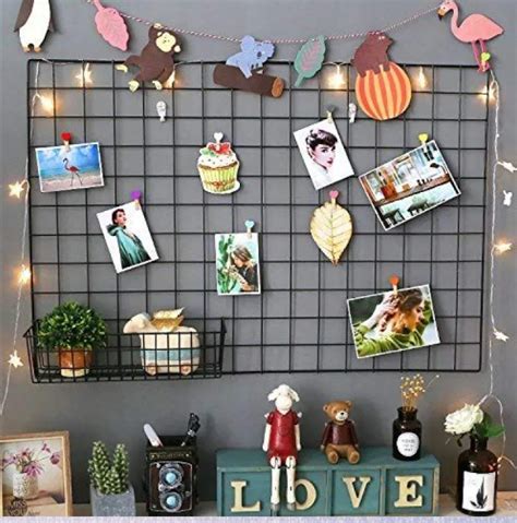 grid panel photo wall display metal mesh wall decor multi functional