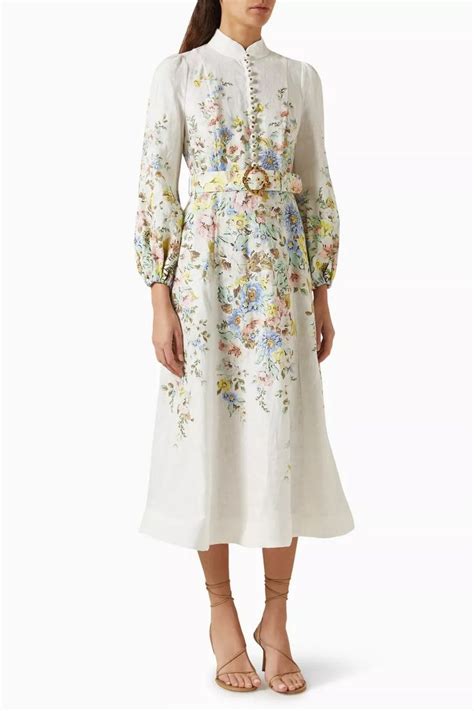 Buy Zimmermann Multicolour Matchmaker Buttoned Midi Dress In Linen For