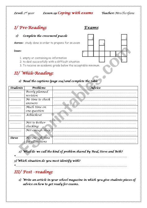 Lesson Coping With Exams Esl Worksheet By Lostalias