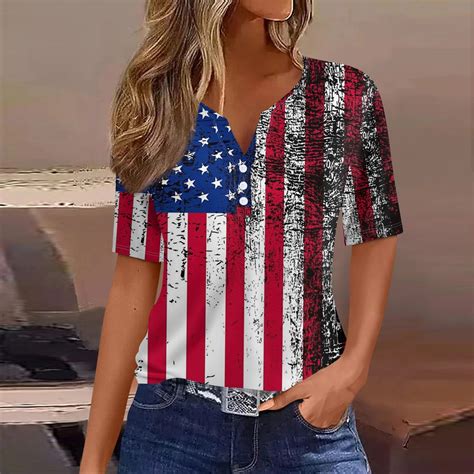 Dengdeng 4th Of July Shirts For Women Plus Size Short Sleeve Patriotic T Shirts Summer