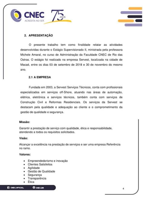 Exemplo De Relatorio De Estagio Supervisionado Novo Exemplo Porn