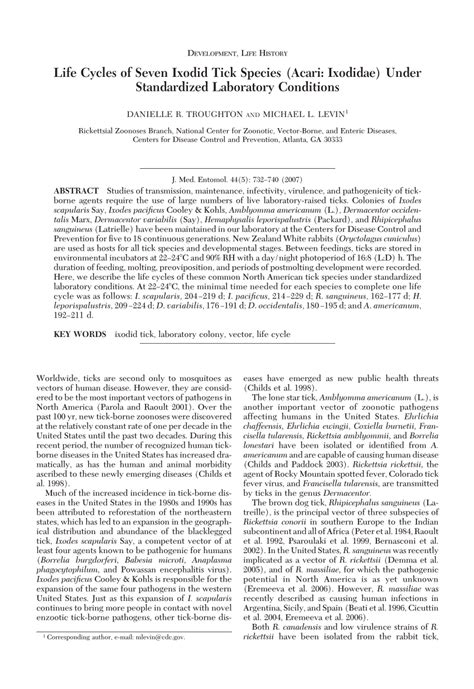 (PDF) Life Cycles of Seven Ixodid Tick Species (Acari: Ixodidae) Under ...