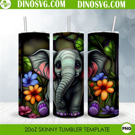 Baby Elephant Stained Glass 20oz Straight Skinny Tumbler Wrap PNG Cute