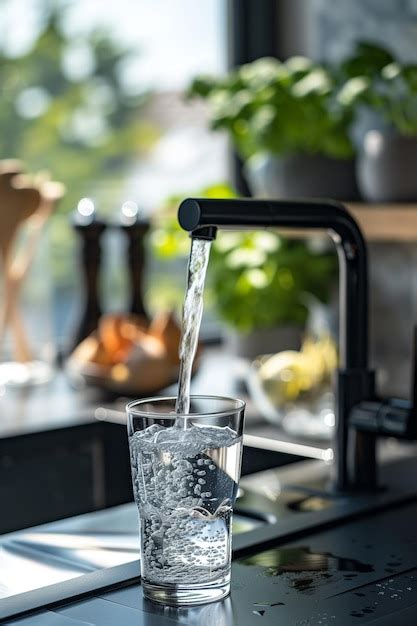 Premium Photo Crystal Clear Water Flowing From Kitchen Tap Into Glass