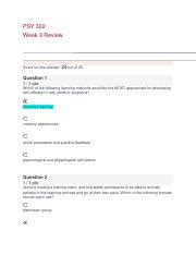 PSY 302 Week 3 Weekly Review Answers Docx PSY 302 Week 3 Review Score