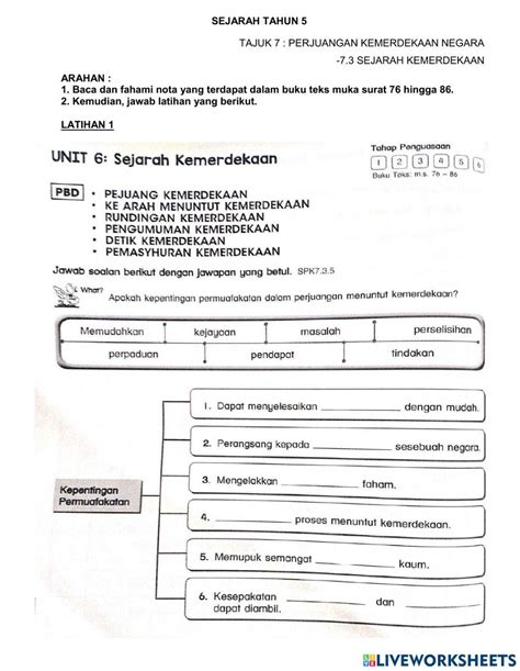 Tajuk 7 Perjuangan Kemerdekaan Negara Worksheet Live Worksheets