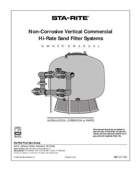 Fillable Online Non Corrosive Vertical Commercial Hi Rate Sand Filter