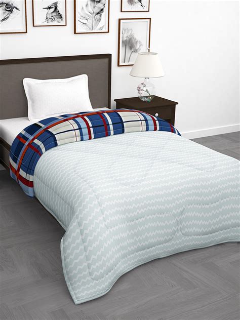 Buy Story Home Blue White Checked AC Room Single Bed Comforter