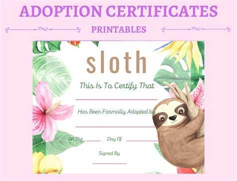 Roblox Adopt Me Coloring Pages Sloth Pet Adoption Certificate Images