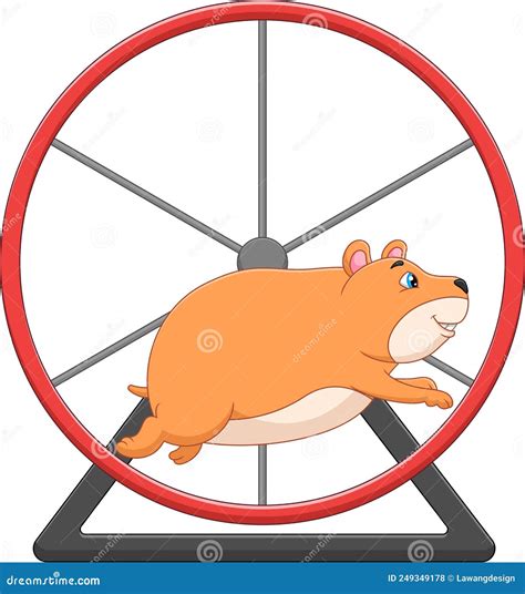 Cartoon Cute Hamster Running In Rolling Wheel Stock Vector