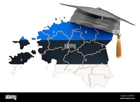 Concepto de la educación en Estonia Mapa estonio con tapa graduada