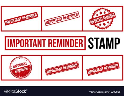 Important reminder rubber stamp set Royalty Free Vector