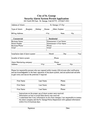 City Of St George Security Alarm System Permit Application Sgcity