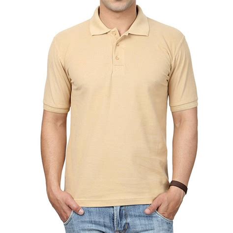 Beige Plain Collar Polo T Shirt Tanshar