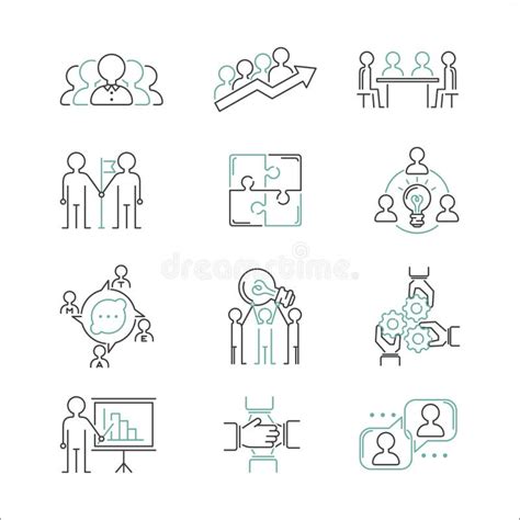 Business Teamwork Teambuilding Thin Line Icons Work Command Management Outline Human Resources