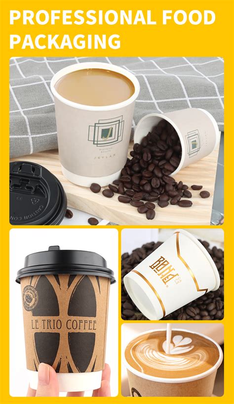 Double Wall Cup Kraft Paper For Hot Coffee With Plastic Cover