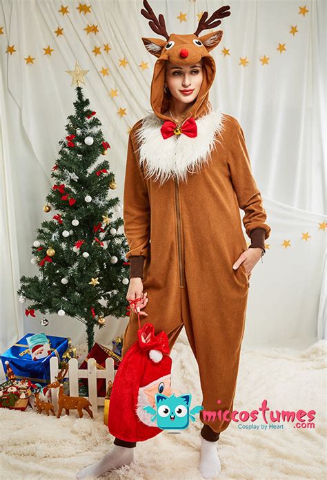 Christmas Reindeer Adult Onesie Pajama Women Long Sleeve Hooded