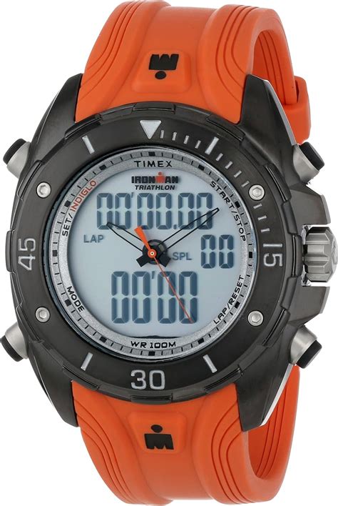 Timex Ironman 42 Lap Dual Tech T5k403 Su Men S Analog And Digital Quartz Watch With Resin Strap