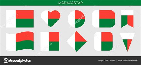 Madagaskar Flag Sæt Vektorillustration Isoleret Hvid Baggrund Stock