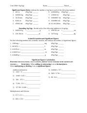 Sig Fig Worksheet With Answers