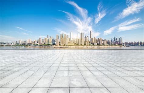 Premium Photo | Chongqing city skyline, with wooden floors and guardrails.