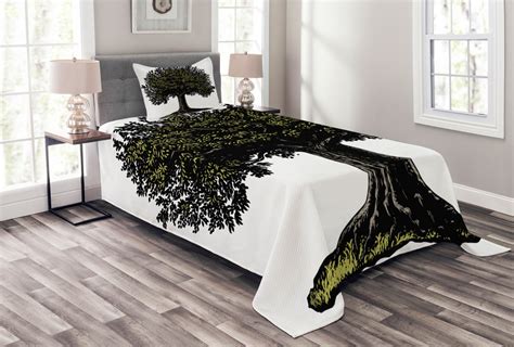 Ambesonne Tree Of Life Quilted Bedspread Set 2 Pcs Digital Fruit Tree