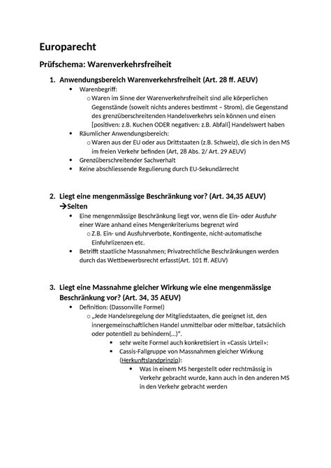 Europarecht Pr Fschema Europarecht Pr Fschema Warenverkehrsfreiheit