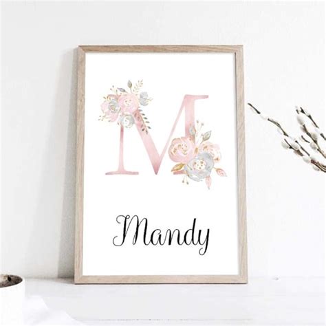 Custom Personalized Name Poster Floral Letter Art Canvas Print Baby