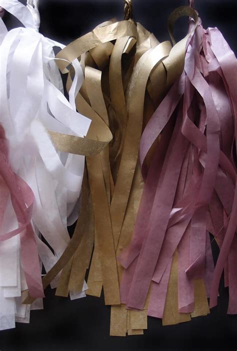 Tissue Paper Tassel Garland Kit 20 Tassels Gold White Light Rose Candles4less