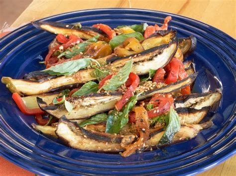 Roasted Eggplant Salad With Soy Sesame And Charred Peppers Recipe