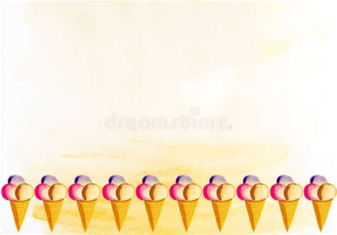 Ice Cream In A Waffle Cone With Watercolors Stock Illustration