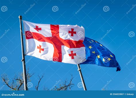 Georgia Flag And Eu Flag Flag Of The Country Georgia And European