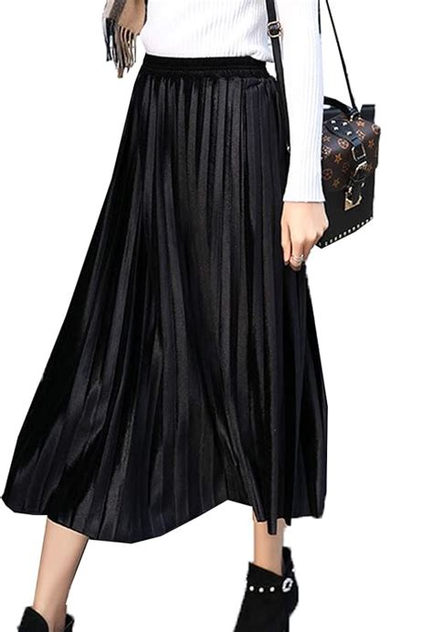 Women Velvet Pleated Skirts High Waisted Flared Vintage