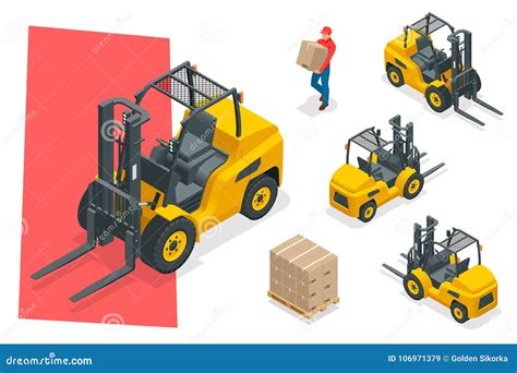 Isometric Vector Forklift Truck Isolated On White Storage Equipment