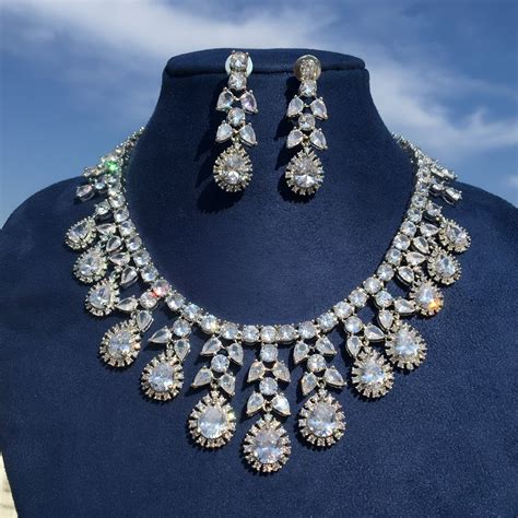 Diamond Wedding Necklace Bridal Jewelry Set India American Etsy