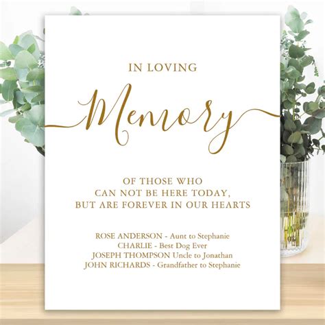 Loving Memory Personalized Gold Wedding Memorial Poster | Zazzle