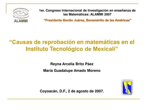 PPT Causas de reprobaci ó n en matemáticas en el Instituto Tecnol ó