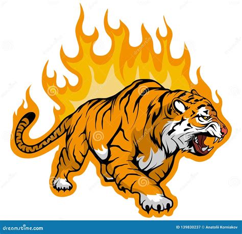 Snarling Bengal Tiger On Fire,Tiger Mascot. Cartoon Vector ...