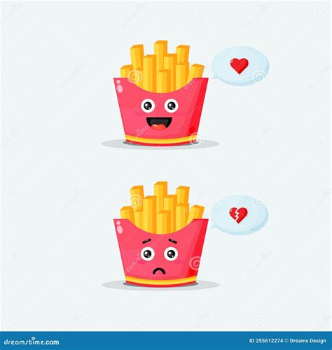 Cute French Fries Character With Happy And Sad Expressions Stock Vector